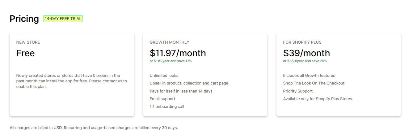Shop The Look | Lookbook pricing plan